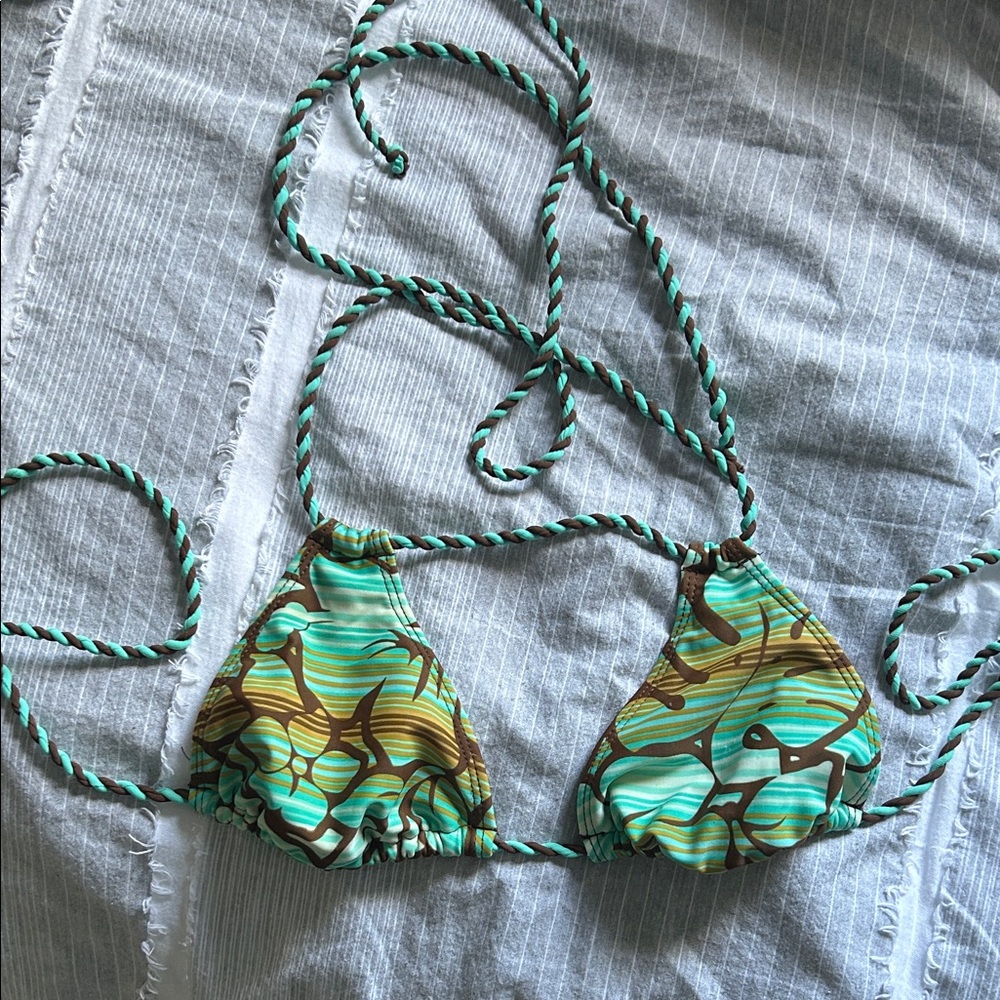 Hobie Turquoise and Brown Swirl Bikini Top